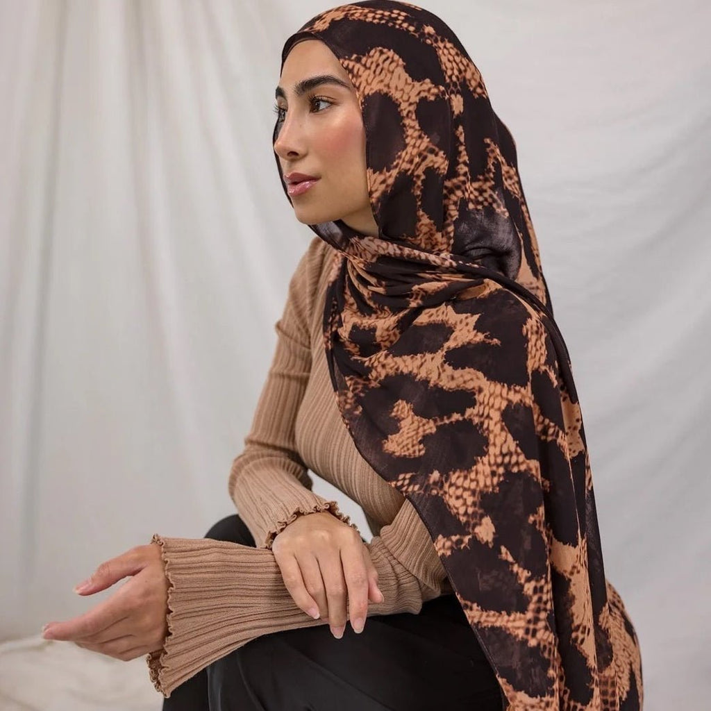 Mariam's Collection Painted Watercolor Modal Hijab in Bohemian Style (MH141) — Mariam's Collection branding close-up
