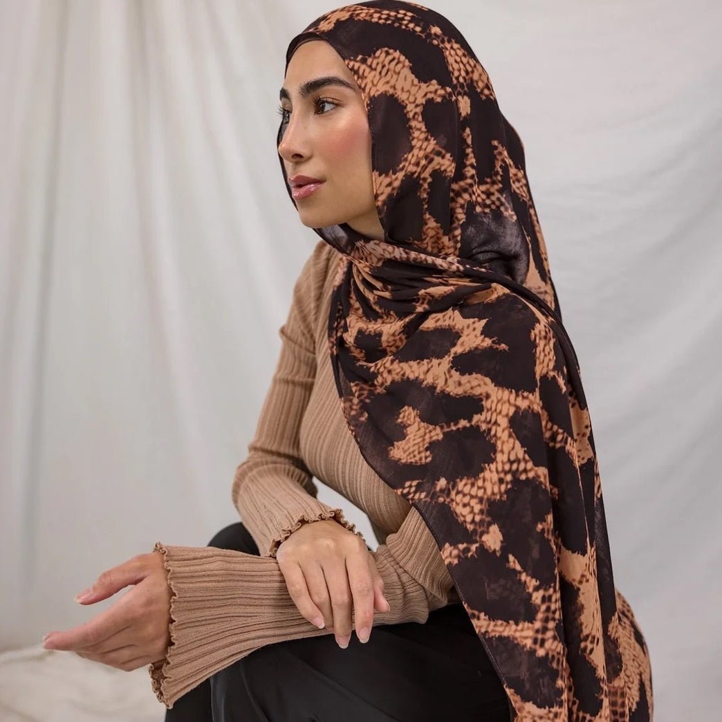 Mariam's Collection Painted Watercolor Modal Hijab in Bohemian Style (MH141) — Mariam's Collection branding close-up