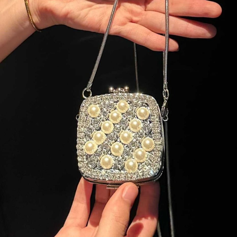 Mariam's Collection ‌Palm-Sized Diamond Mini Clutch Silver Glamour Gala Bag (MAC281) — product category context