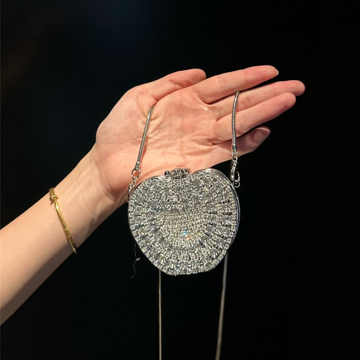 Mariam's Collection ‌Palm-Sized Diamond Mini Clutch Silver Glamour Gala Bag (MAC281) — lifestyle worn / used context