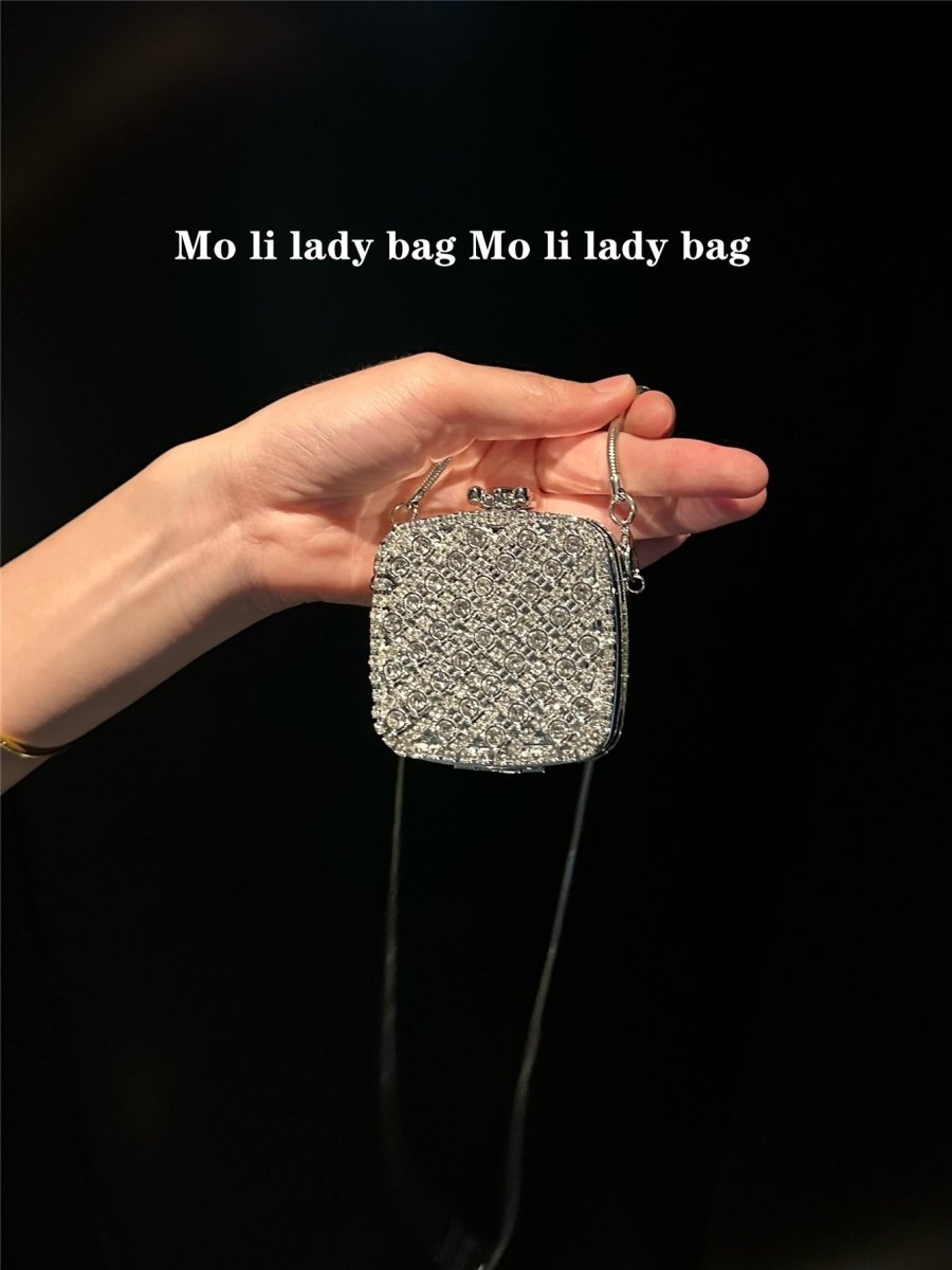 Mariam's Collection ‌Palm-Sized Diamond Mini Clutch Silver Glamour Gala Bag (MAC281) — comparison shot