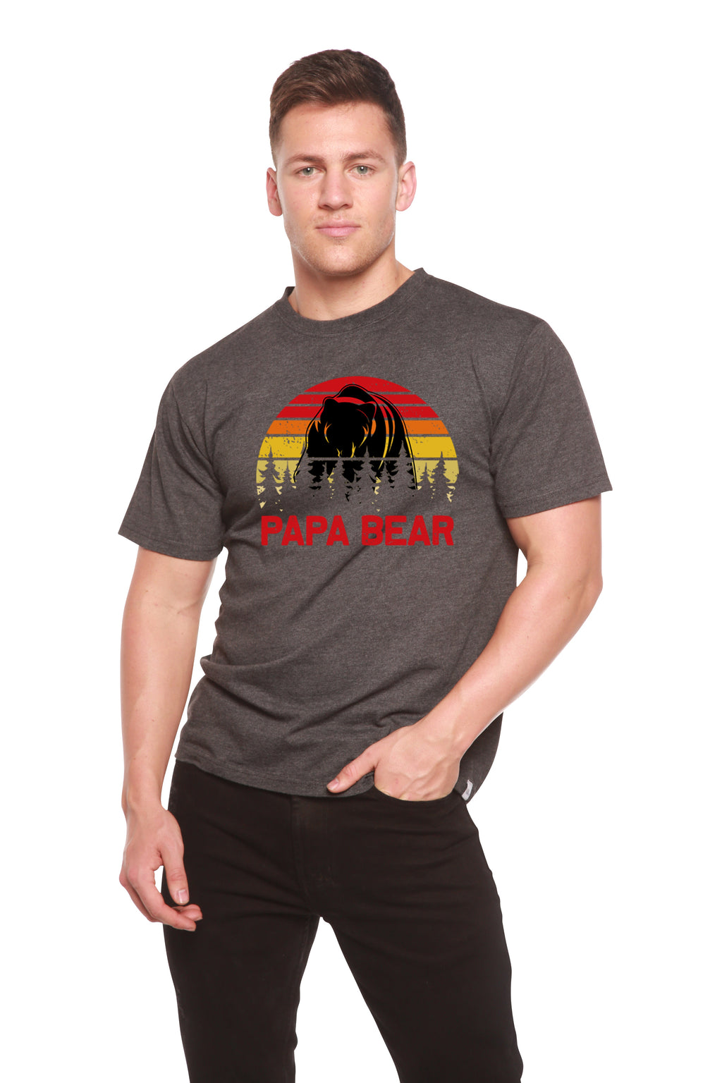 Spun Bamboo Papa Bear Men's Bamboo Viscose/Organic Cotton Short Sleeve Graphic T-Shirt — detail close-up