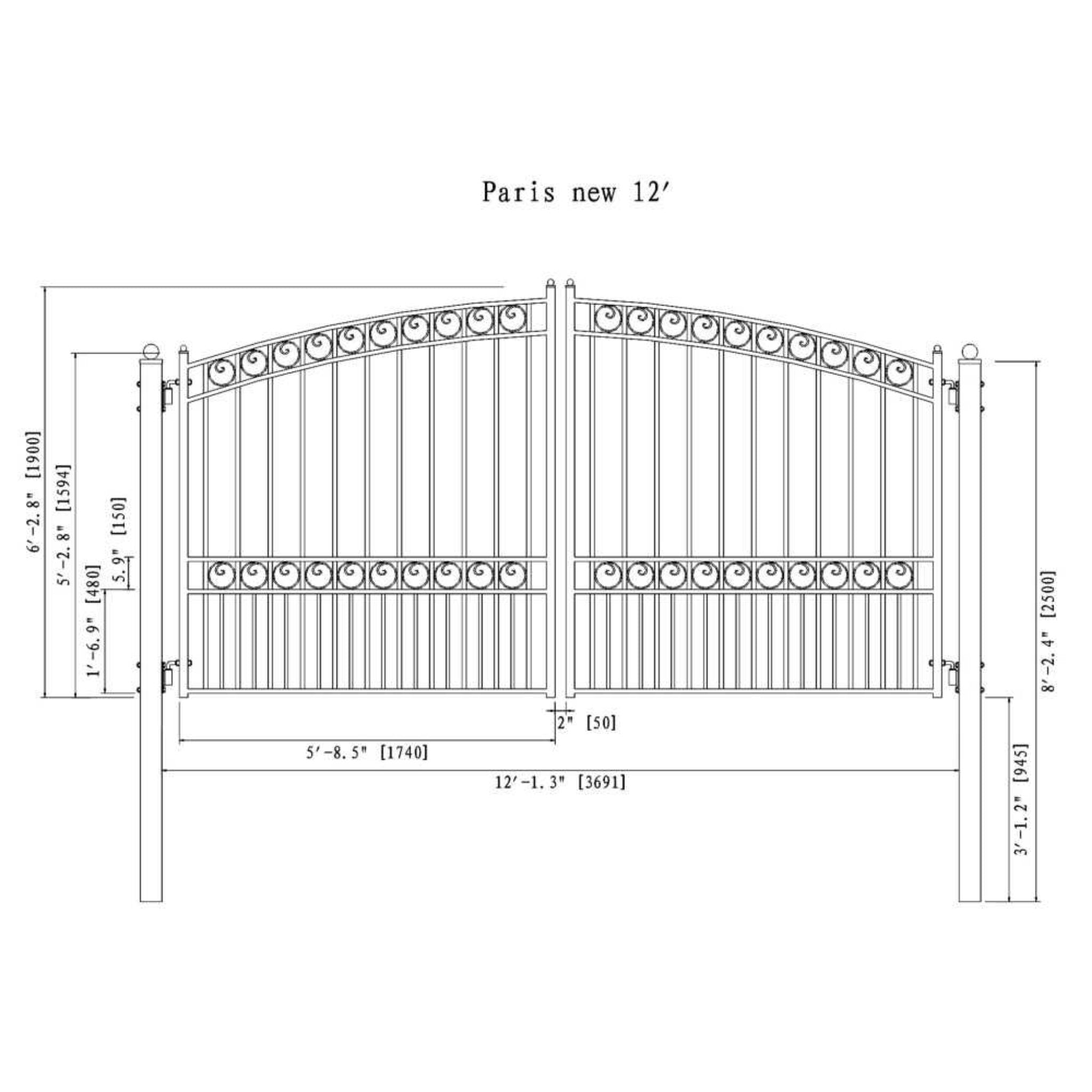 [12-18FT] Heavy-Duty Paris-Style Steel Premium Dual-Swing Driveway Gate (SAK97031) – SAKSBY WHOLESALE, view 7