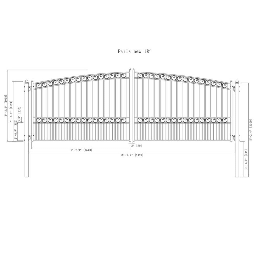 [12-18FT] Heavy-Duty Paris-Style Steel Premium Dual-Swing Driveway Gate (SAK97031) – SAKSBY WHOLESALE, view 10