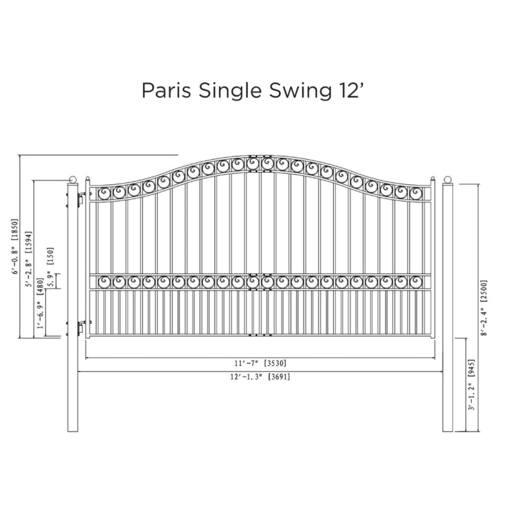 [12-18FT] Heavy-Duty Paris-Style Galvanized Steel Single-Swing Driveway Gate (SAK78643) – SAKSBY WHOLESALE, view 9