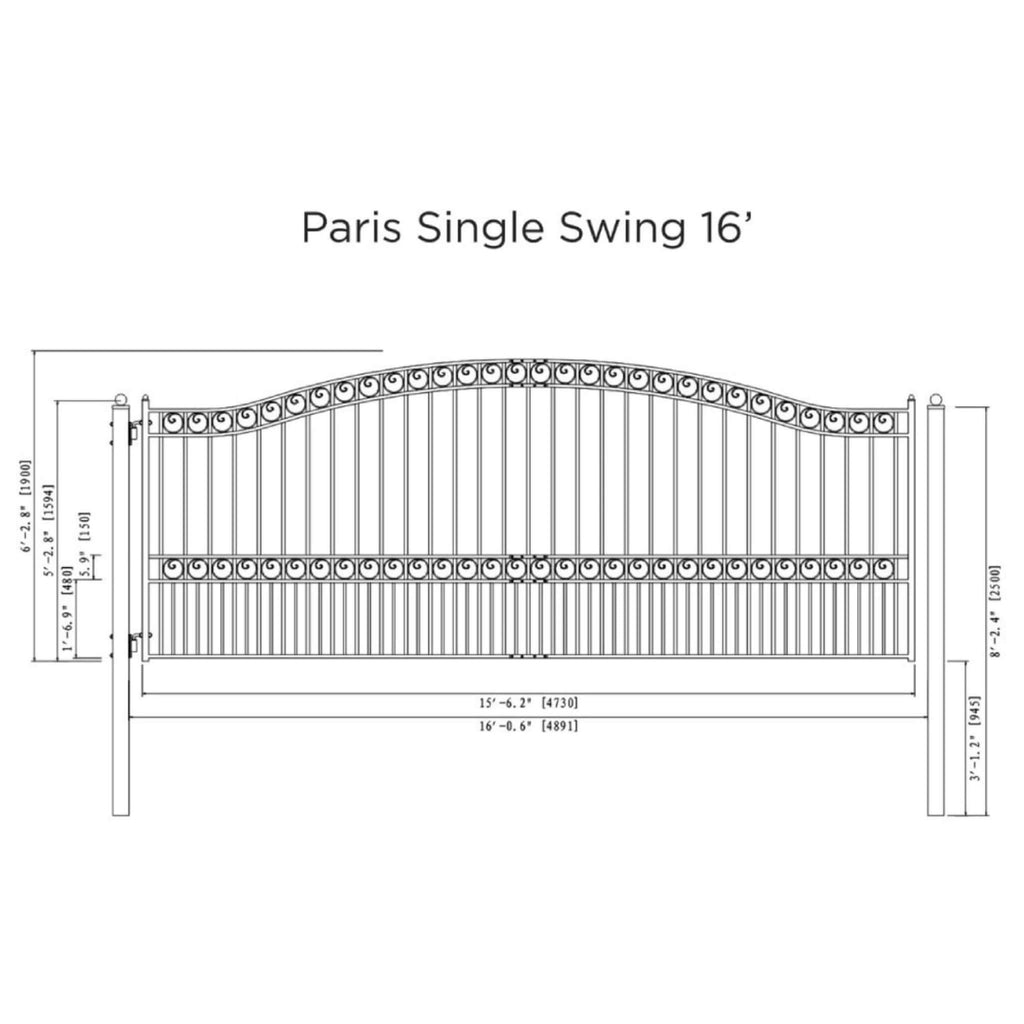 [12-18FT] Heavy-Duty Paris-Style Galvanized Steel Single-Swing Driveway Gate (SAK78643) – SAKSBY WHOLESALE, view 11