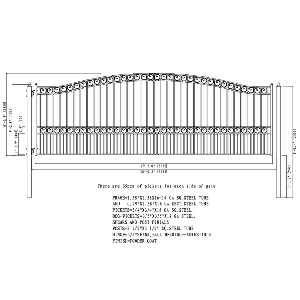 [12-18FT] Heavy-Duty Paris-Style Galvanized Steel Single-Swing Driveway Gate (SAK78643) – SAKSBY WHOLESALE, view 12