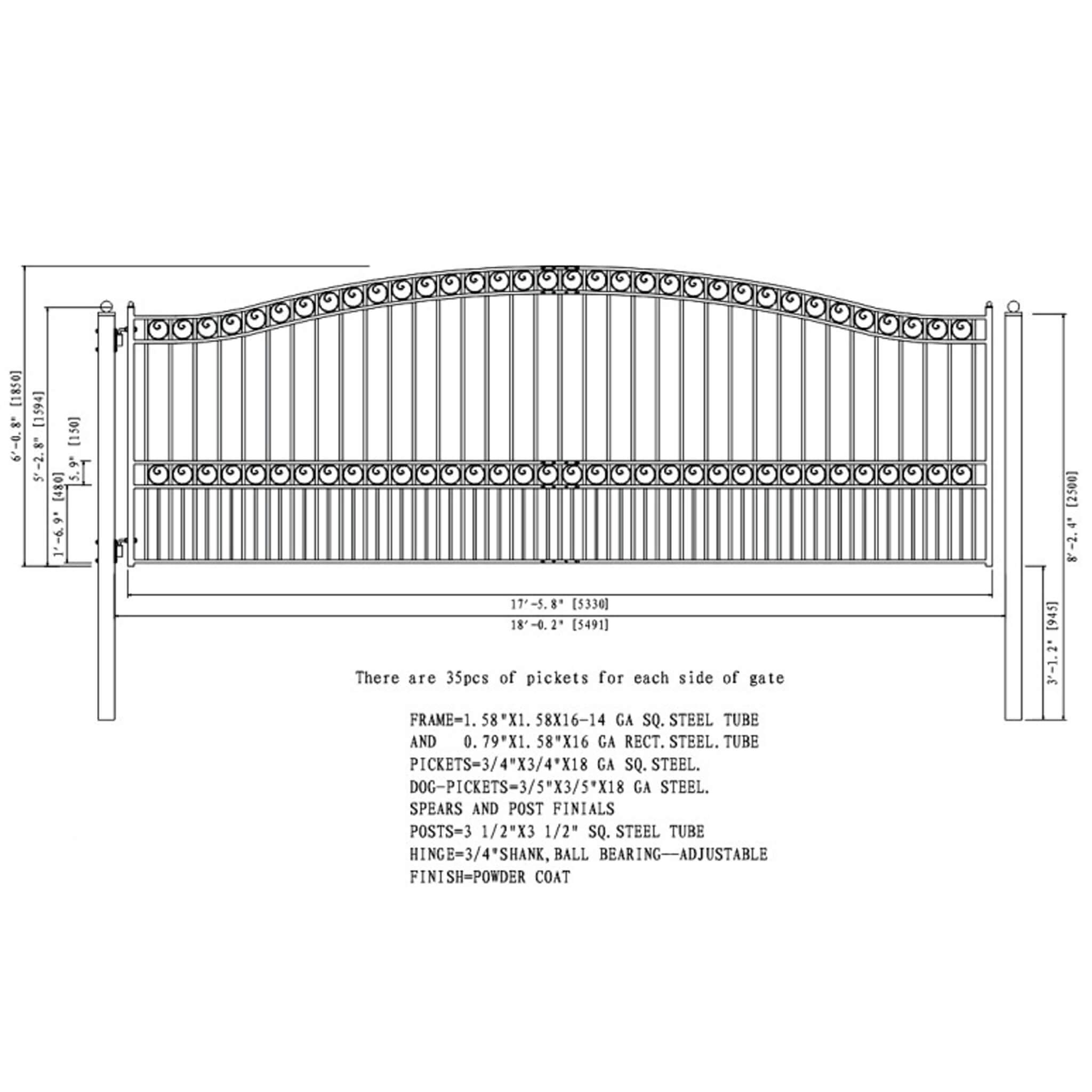 [12-18FT] Heavy-Duty Paris-Style Galvanized Steel Single-Swing Driveway Gate (SAK78643) – SAKSBY WHOLESALE, view 12