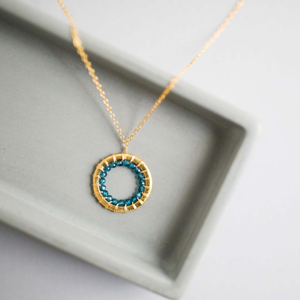 PARKEN JEWELRY London Blue Quartz, Rainbow Gemstone and Amethyst Halo Mini Gold Pendants — detail shot 7