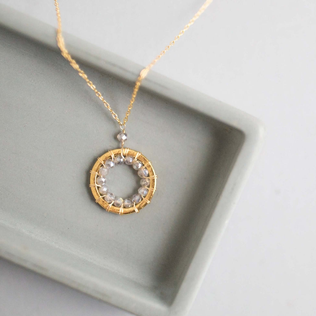 PARKEN JEWELRY Labradorite Halo Mini Gold Pendant — main product shot