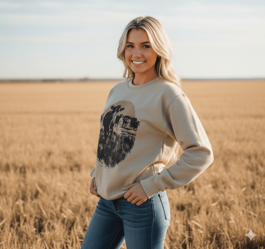 Wild Junkie Pasture Sunset Graphic Sweatshirt — construction detail