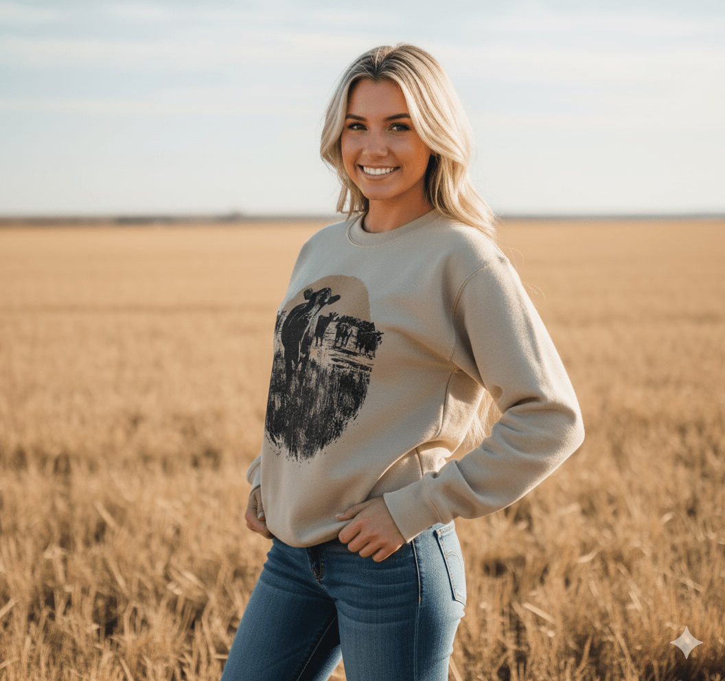 Wild Junkie Pasture Sunset Graphic Sweatshirt — construction detail