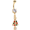 BodyCandy Clear Gem Gold Plated Decked Out Christmas Tree Dangle Belly Ring — main product shot