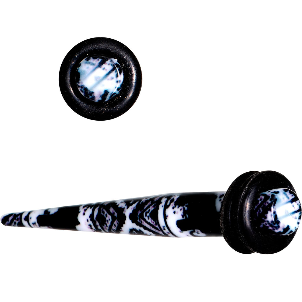 BodyCandy Black Acrylic Southwest Weave Straight Taper Set 3mm to 16mm — in-use photo