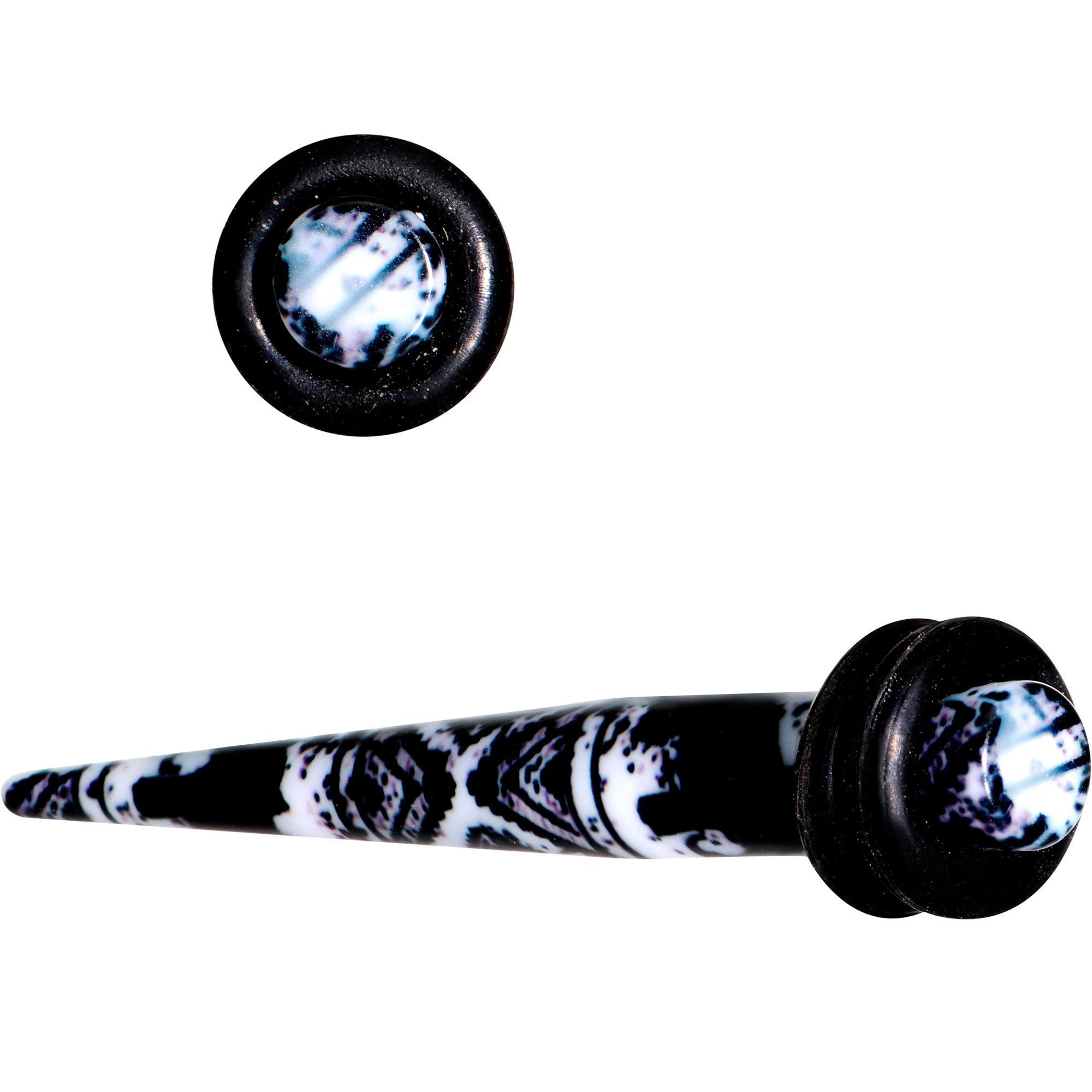 BodyCandy Black Acrylic Southwest Weave Straight Taper Set 3mm to 16mm — in-use photo