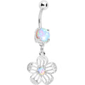 BodyCandy White Faux Opal Frozen Flower Dangle Belly Ring — main product shot