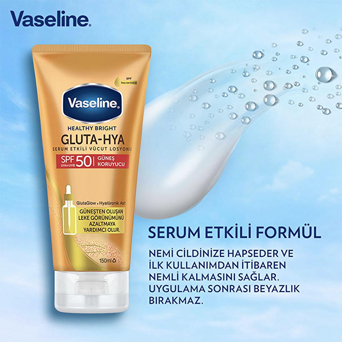 Vaseline Gluta-Hya SPF 50 Sunscreen Body Lotion: UVA/UVB Protection, Hydrating Hyaluronic Acid, Reduces Sunspots, Non-Greasy Formula