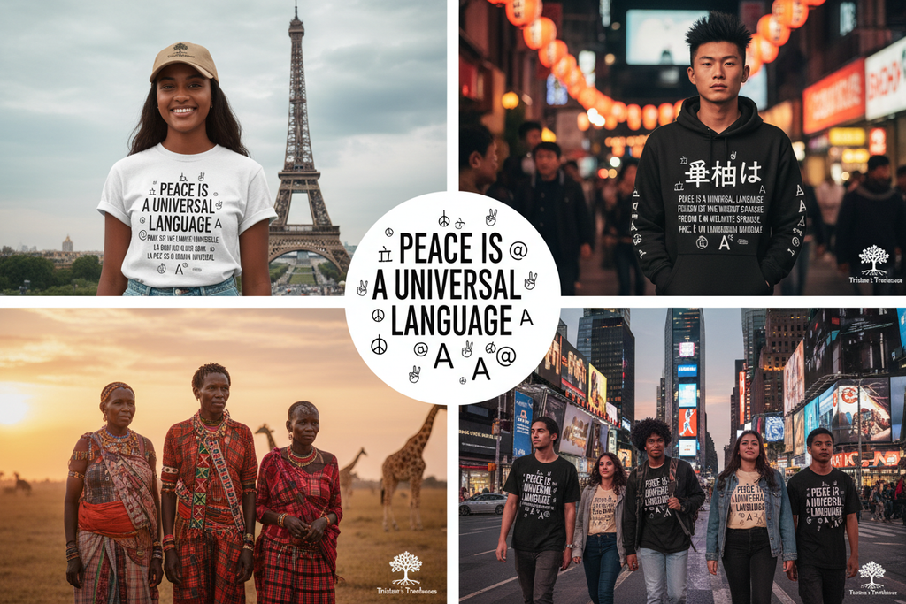 Tristan’s Treehouse Peace is a Universal Language – Long Sleeve — detail close-up