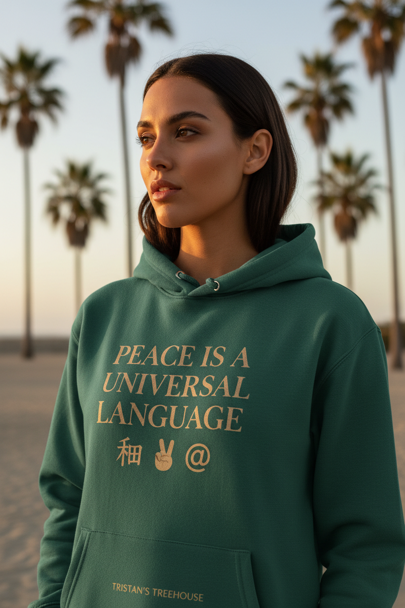 Tristan’s Treehouse Peace is a Universal Language – Hoodie — main product shot
