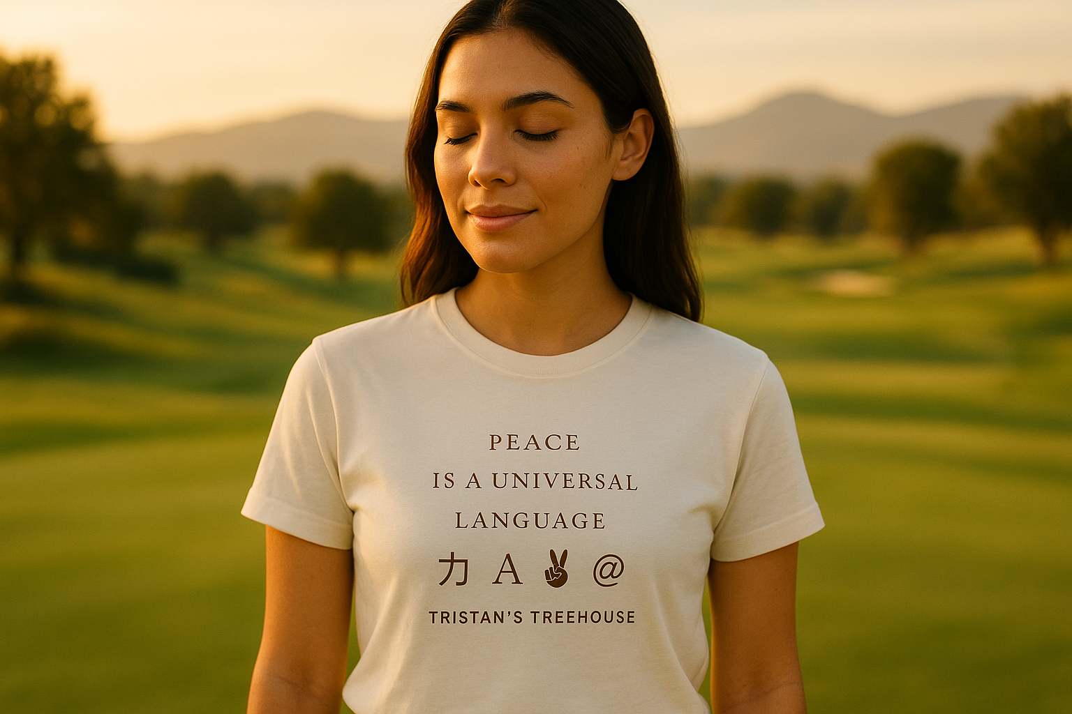 Tristan’s Treehouse Peace is a Universal Language – T Shirt — main product shot