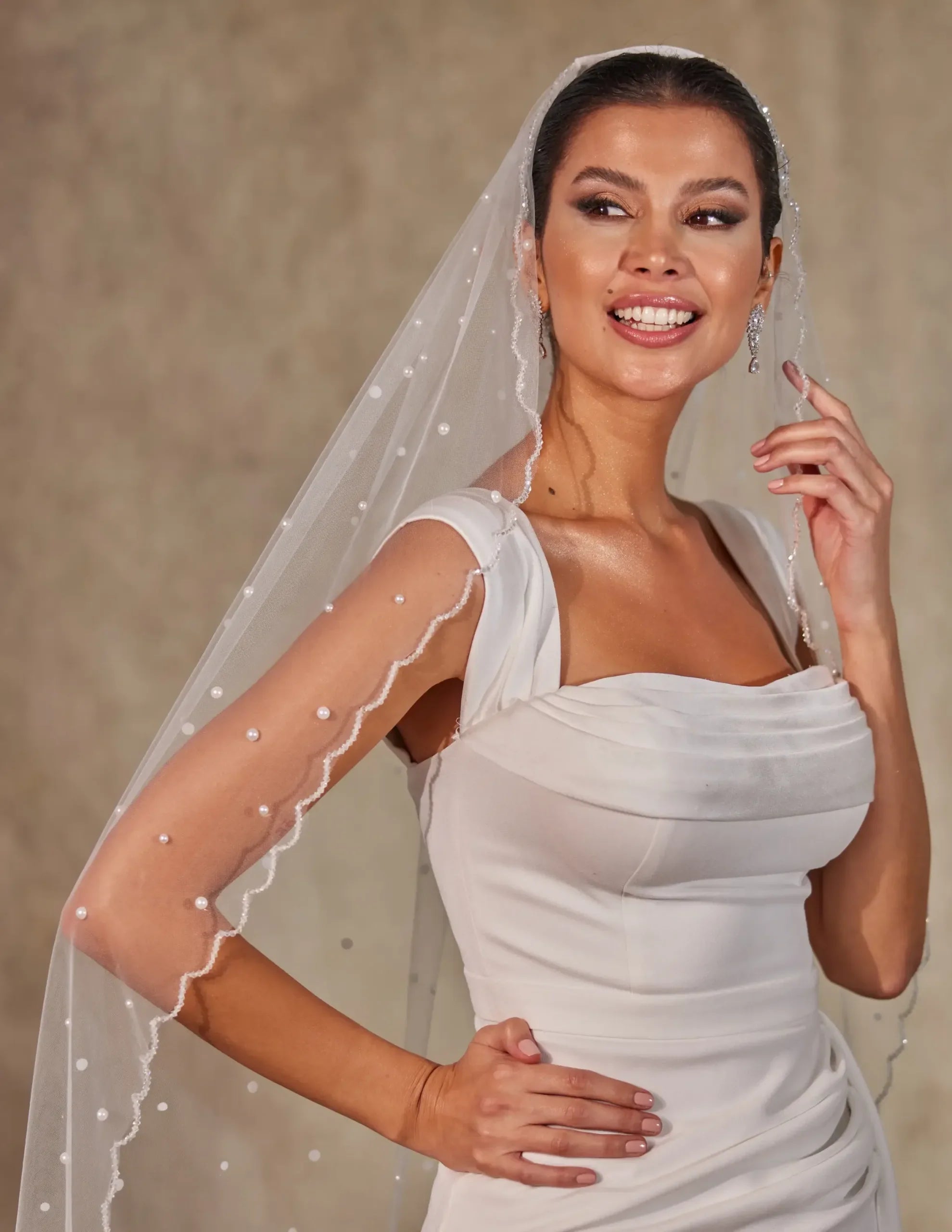 Pearl Wedding Veil, Cathedral Veil- D238 – Bridal Port, view 10