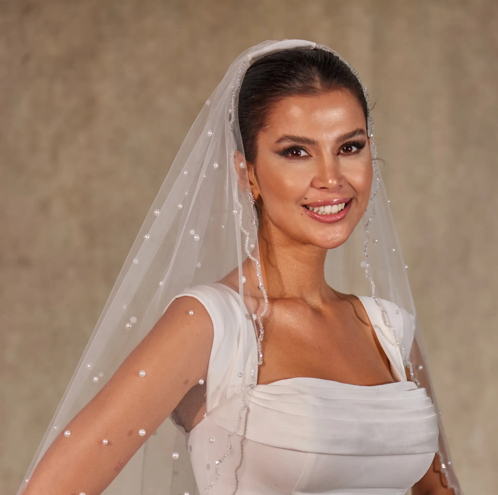 Pearl Wedding Veil, Cathedral Veil- D238 – Bridal Port
