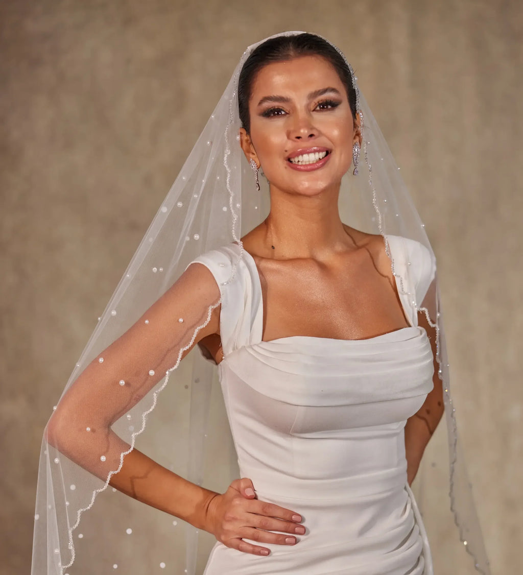 Pearl Wedding Veil, Cathedral Veil- D238 – Bridal Port, view 9