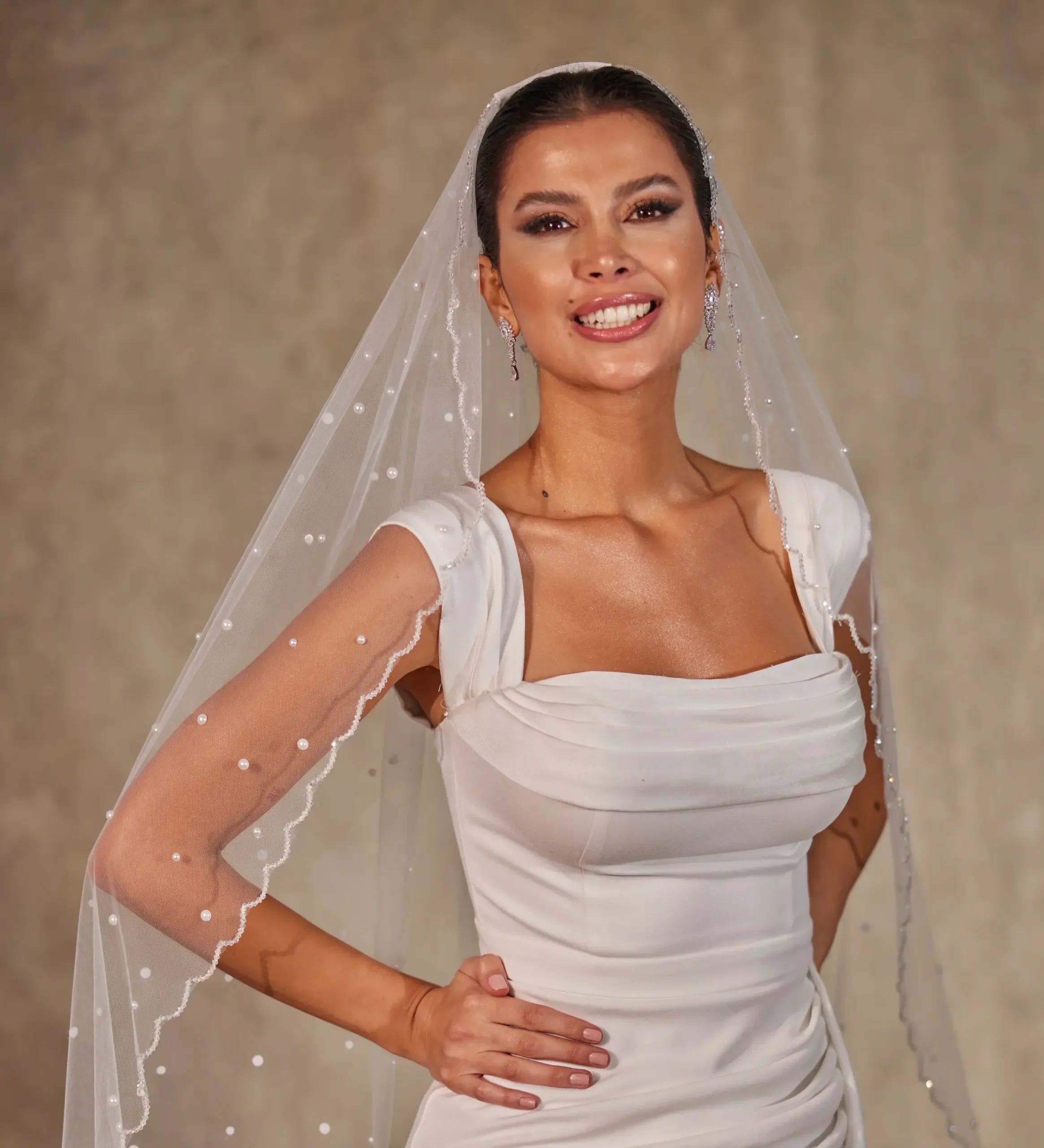 Pearl Wedding Veil, Cathedral Veil- D238 – Bridal Port, view 9