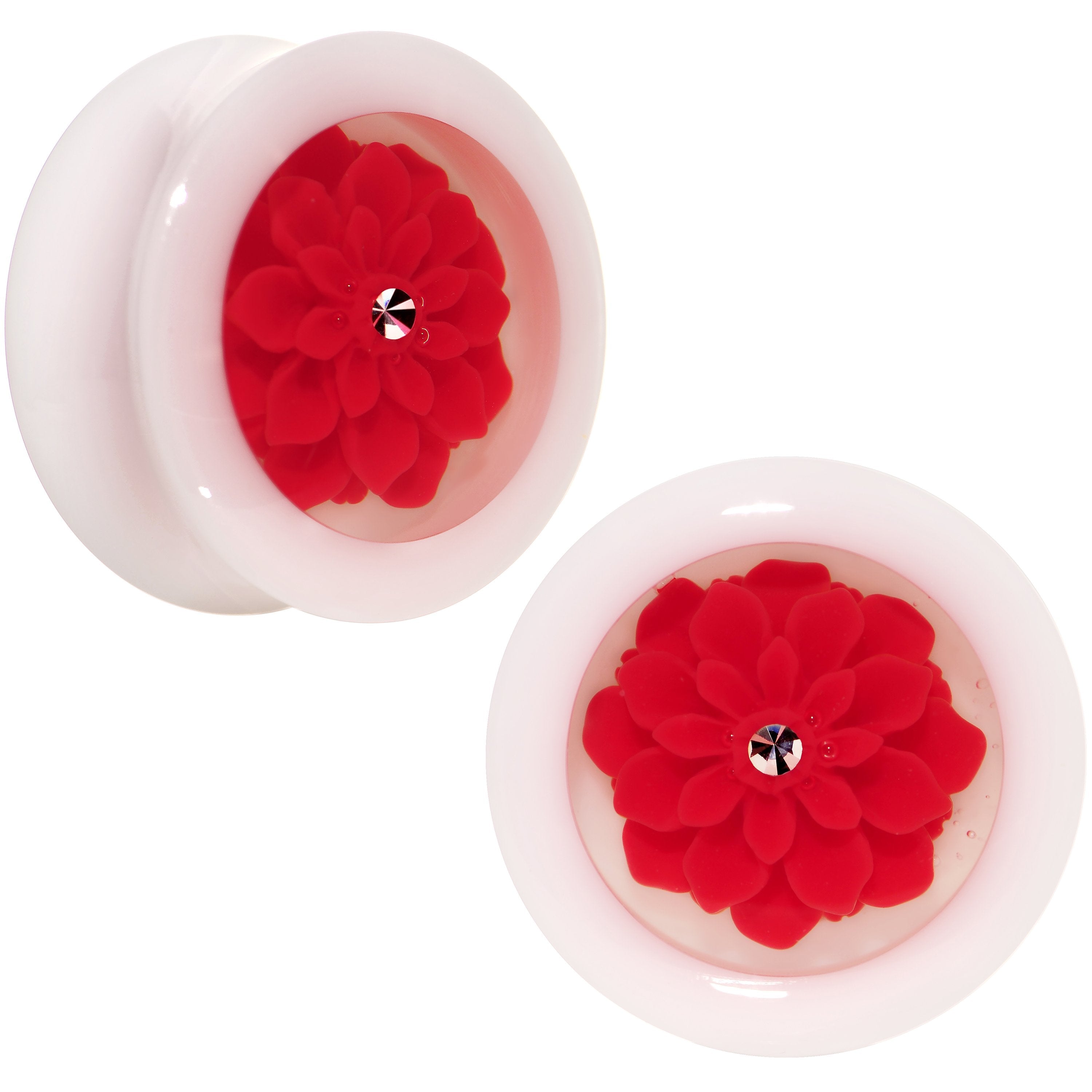 BodyCandy White Acrylic Red Marigold Insert Saddle Plug Set Available in Sizes 12mm to 26mm — main product shot