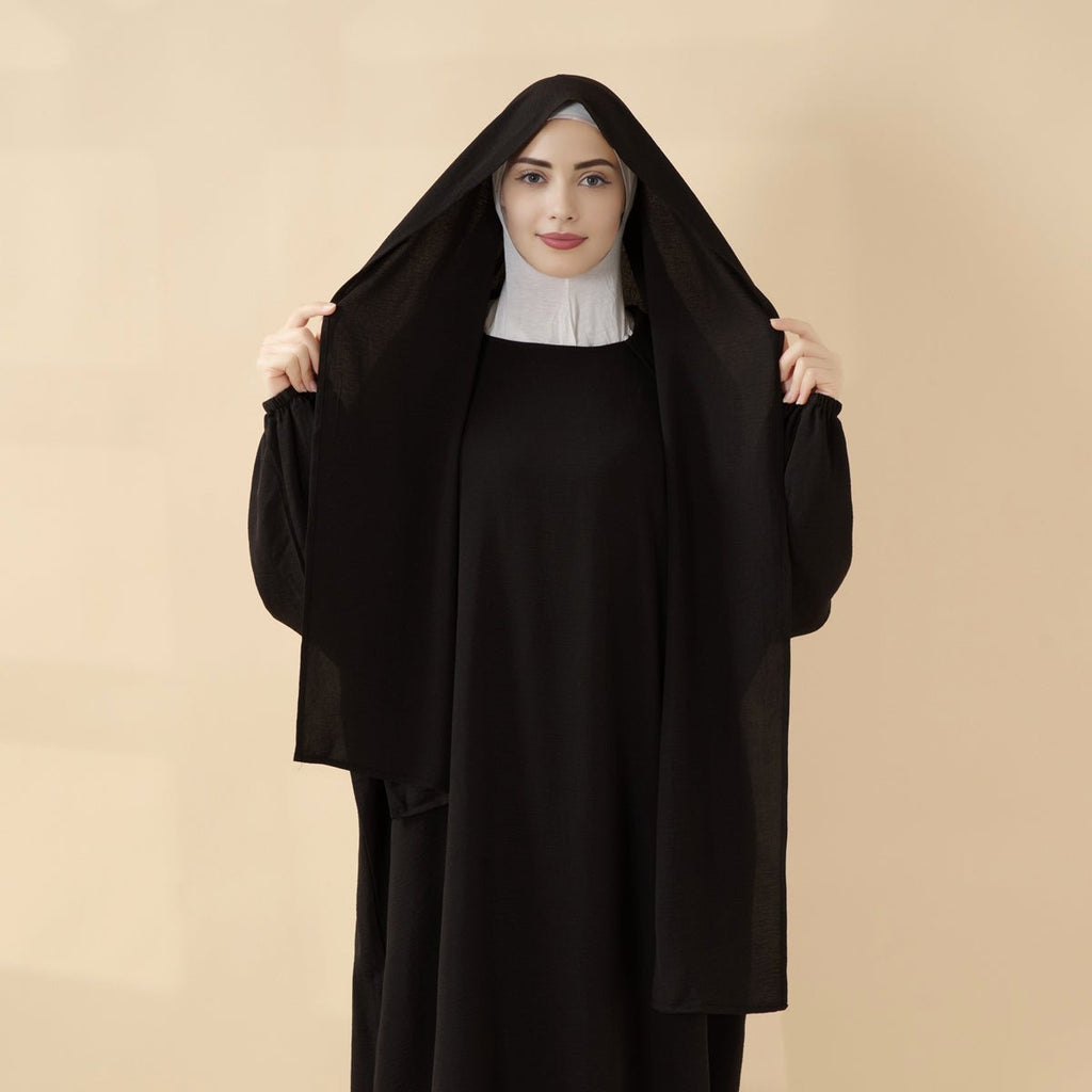 Mariam's Collection Cocoon-Cut Crepe Abaya Perfect For Umrah With One-Piece Hijab Attached (MA143) — product category context