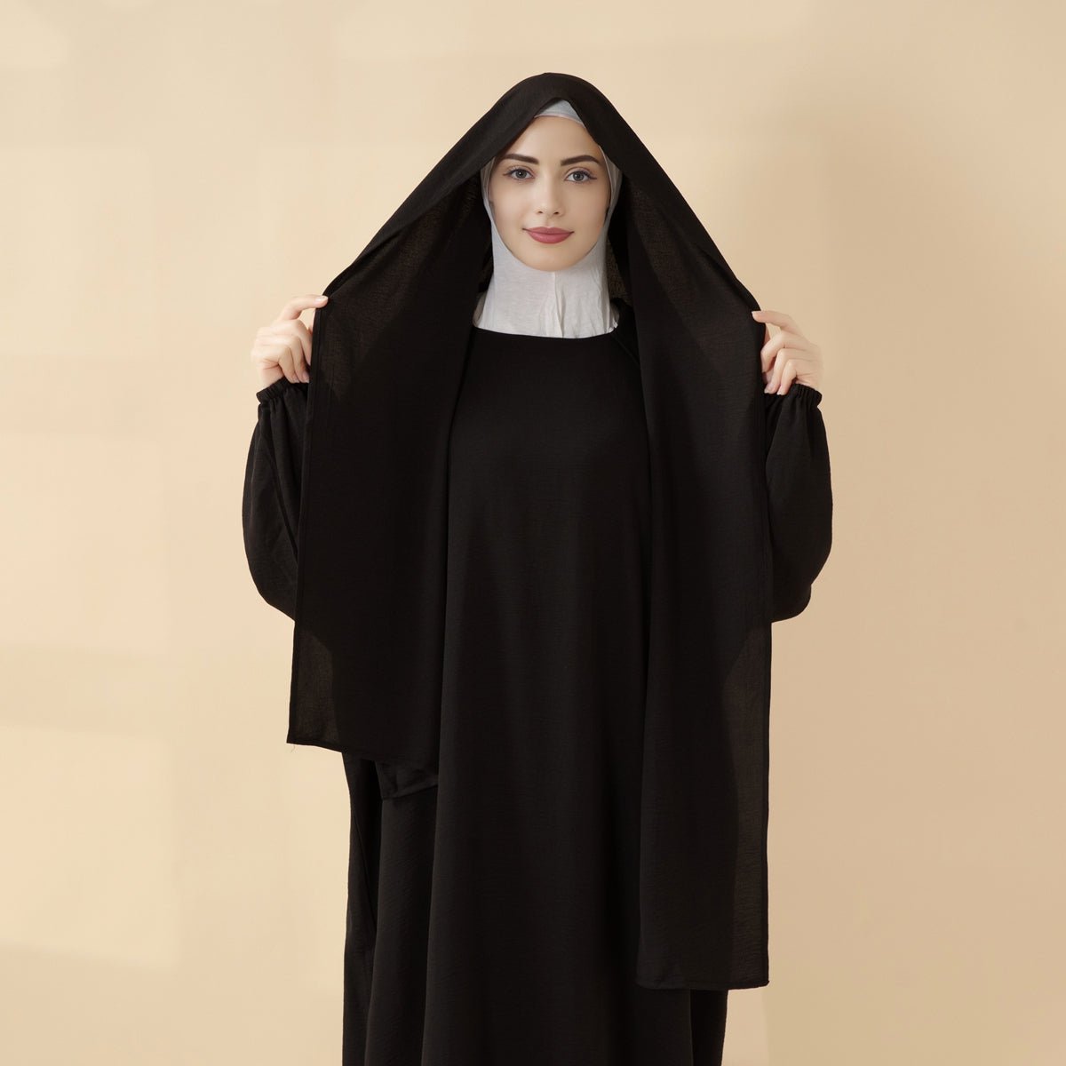 Mariam's Collection Cocoon-Cut Crepe Abaya Perfect For Umrah With One-Piece Hijab Attached (MA143) — product category context