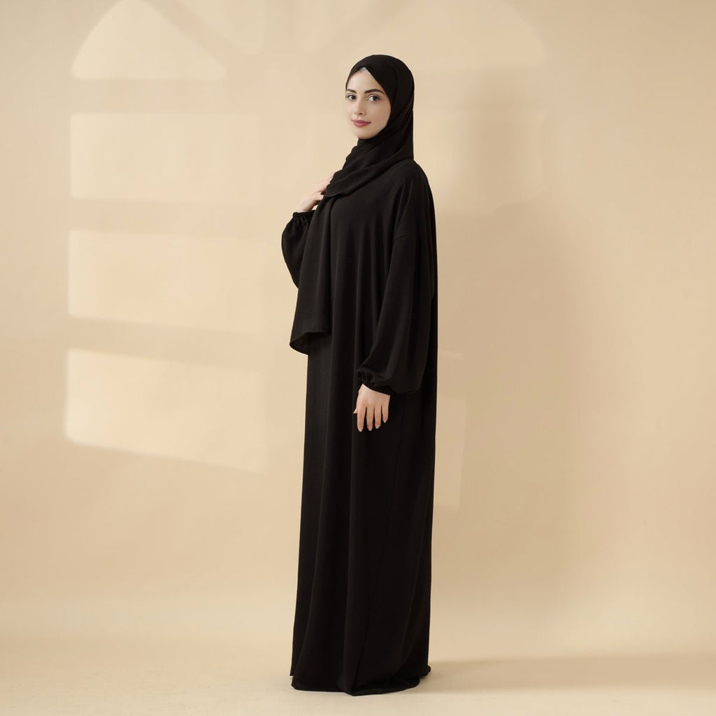Mariam's Collection Cocoon-Cut Crepe Abaya Perfect For Umrah With One-Piece Hijab Attached (MA143) — detail shot 7