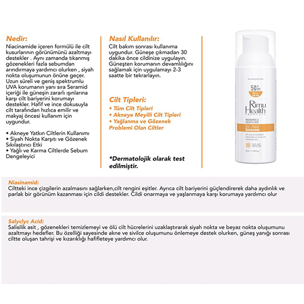 Rimu Health: Niacinamide & Salicylic Acid Sunscreen for Oily & Acne-Prone Skin | Blackhead & Blemish Control, Broad Spectrum UVA Protection