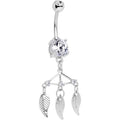BodyCandy Clear CZ Gem Free Spirit Feather Dangle Belly Ring — main product shot