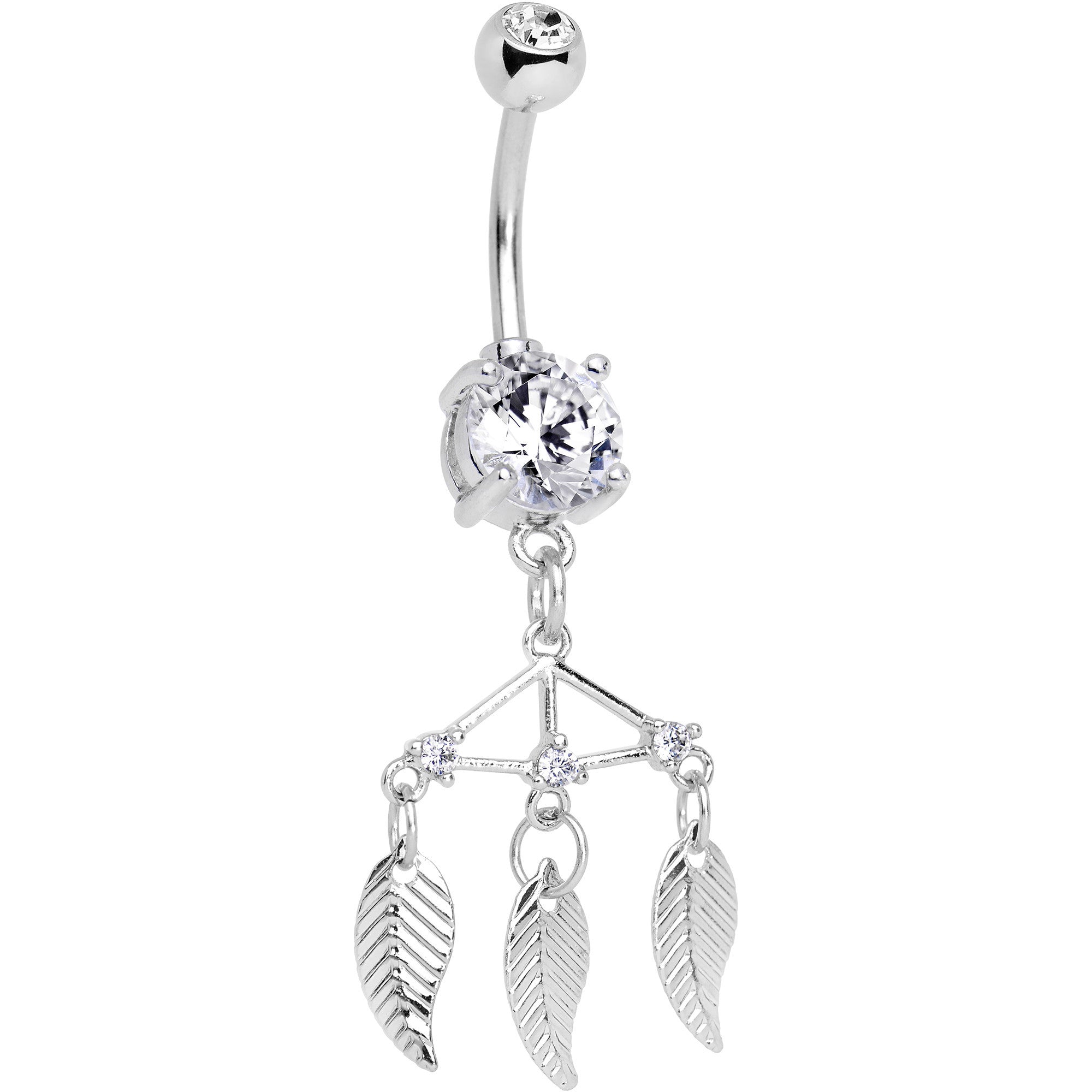 BodyCandy Clear CZ Gem Free Spirit Feather Dangle Belly Ring — main product shot