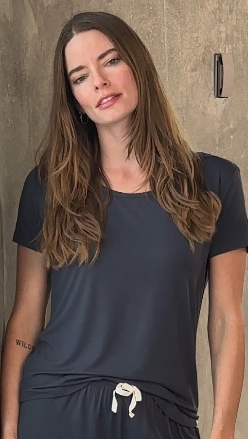 Spun Bamboo Women’s Bamboo Lounge Short Sleeve T-Shirt — detail close-up