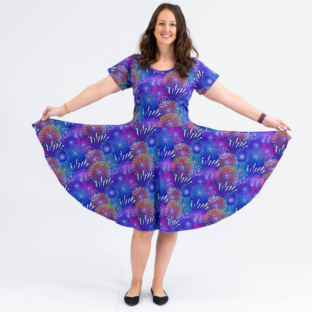 Princess Awesome & Boy Wonder Adult "Pi-rotechnics" Pi Fireworks Super Twirler Dress with Pockets — side view