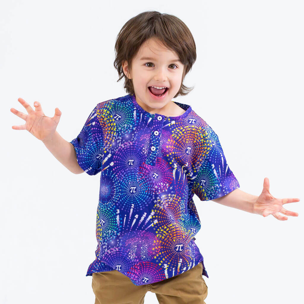 Princess Awesome & Boy Wonder "Pi-rotechnics" Pi Fireworks Henley Short Sleeve Tee — main product shot