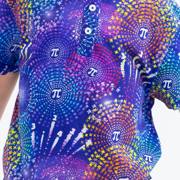 Princess Awesome & Boy Wonder "Pi-rotechnics" Pi Fireworks Henley Short Sleeve Tee — detail close-up