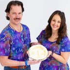 Princess Awesome & Boy Wonder Adult "Pi-rotechnics" Pi Fireworks Henley Short Sleeve Tee — Princess Awesome & Boy Wonder branding close-up