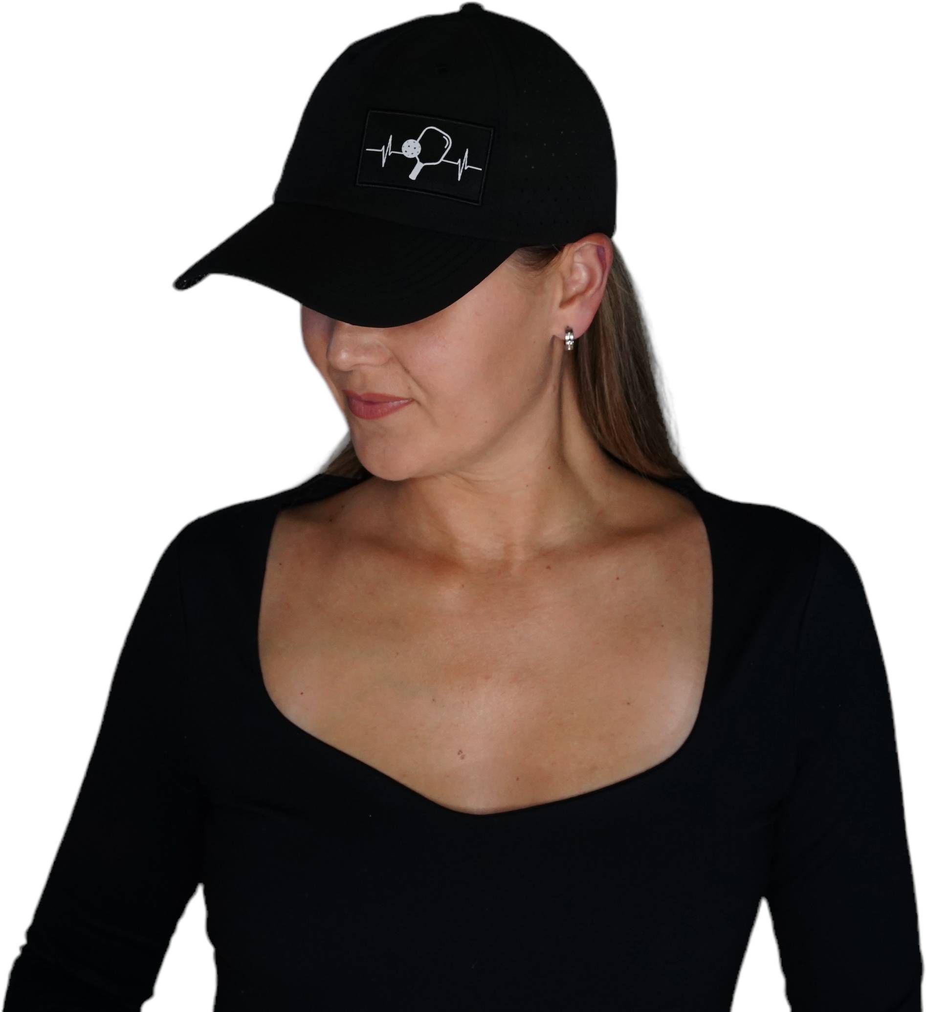 Pickleball Hat - Baseball Hat Fit - Black - Laser Mesh