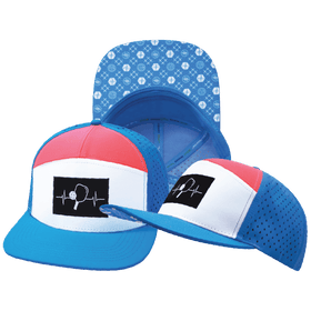 Pickleball Flat Bill Hat — Neon Blue / White / Neon Peach
