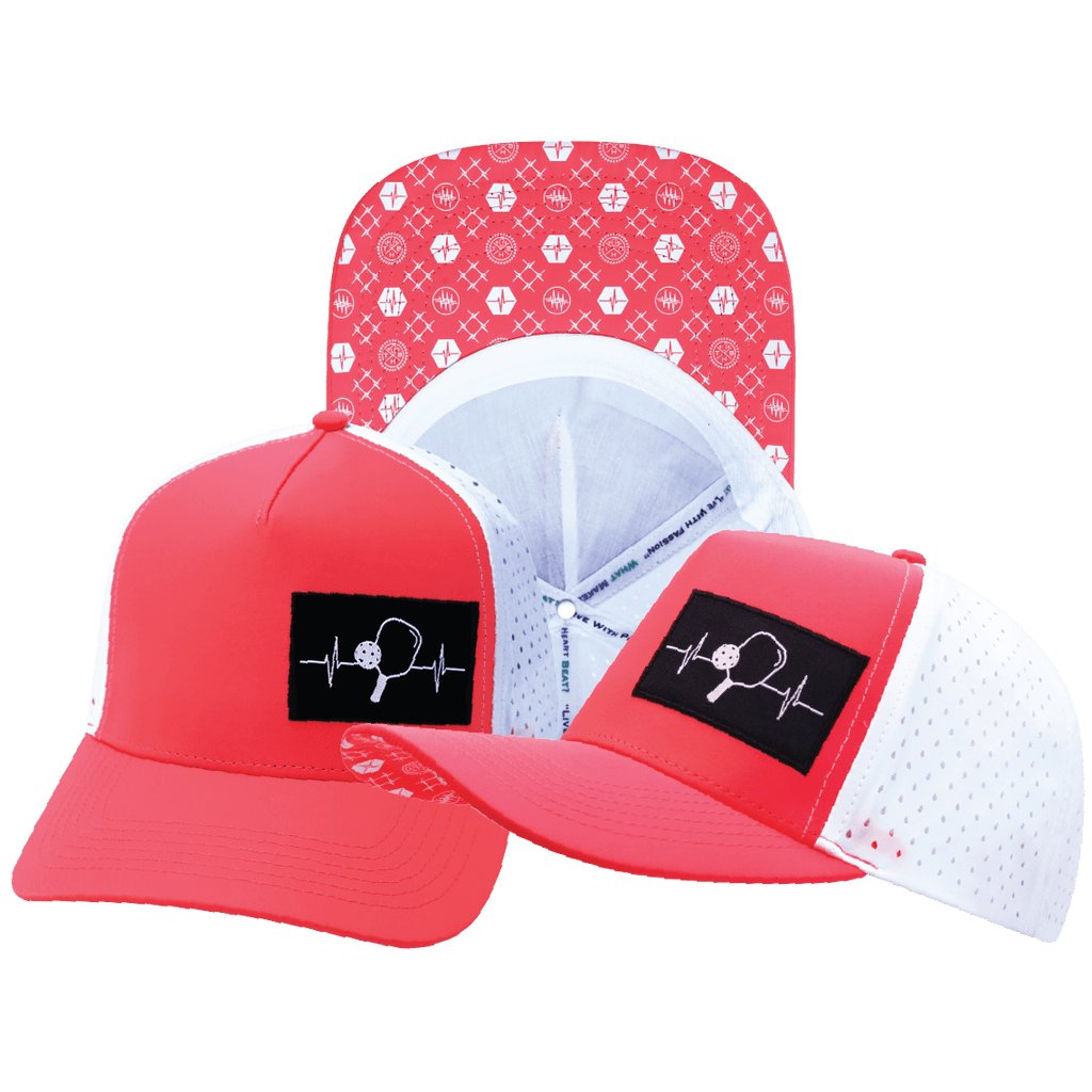 Pickleball Hat - Trucker Hat - Neon Peach / White - Laser Mesh