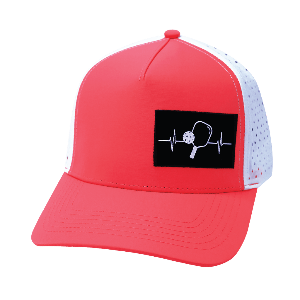 Pickleball Hat - Trucker Hat - Neon Peach / White - Laser Mesh