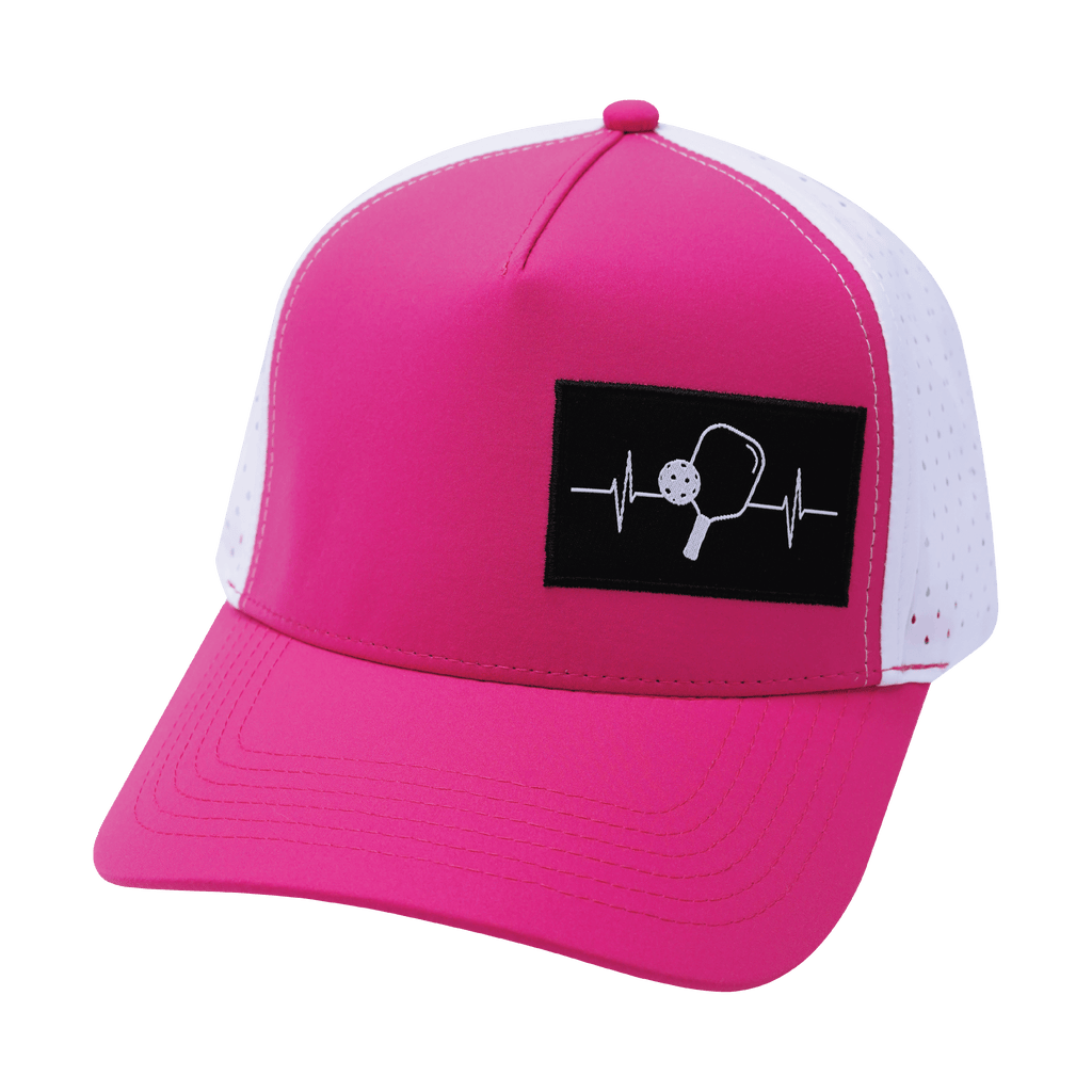 Pickleball Hat - Trucker Hat - Neon Pink / White - Laser Mesh