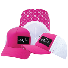 Pickleball Hat - Trucker Hat - Neon Pink / White - Laser Mesh