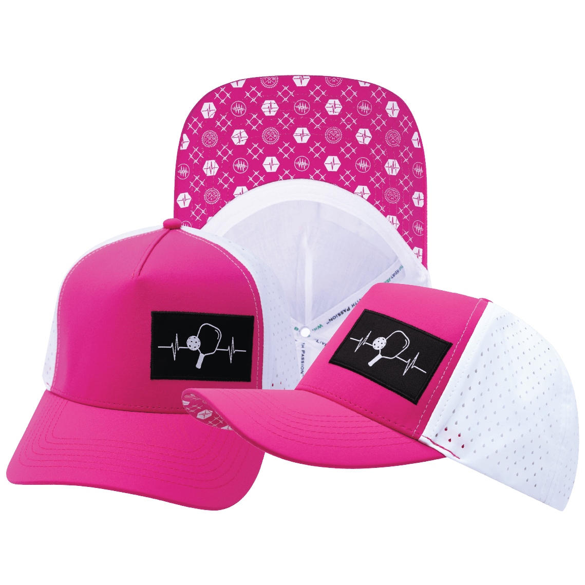 Pickleball Hat - Trucker Hat - Neon Pink / White - Laser Mesh