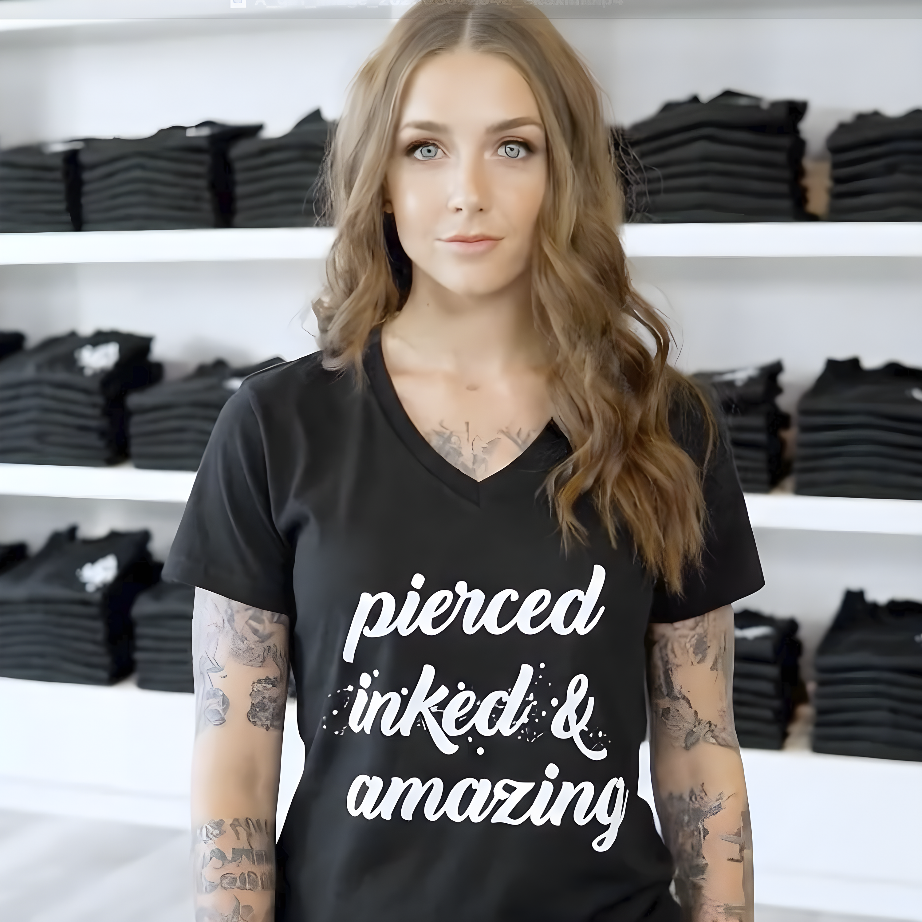 BodyCandy Pierced Inked & Amazing Black Tapered V-Neck Tee Shirt — main product shot
