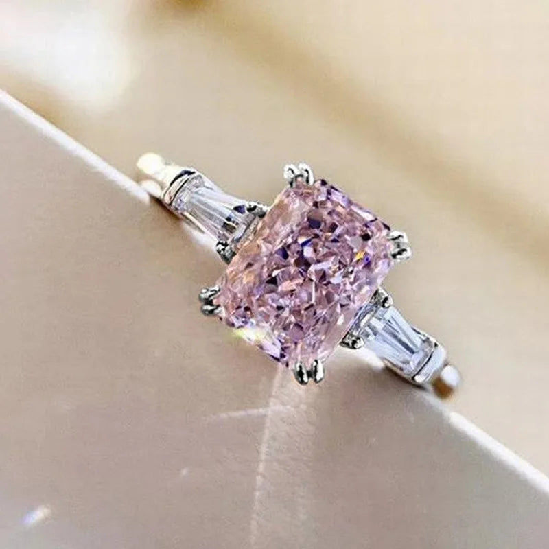 MyClosetAid Elegant Pink Cubic Zirconia Ring with Silver Band