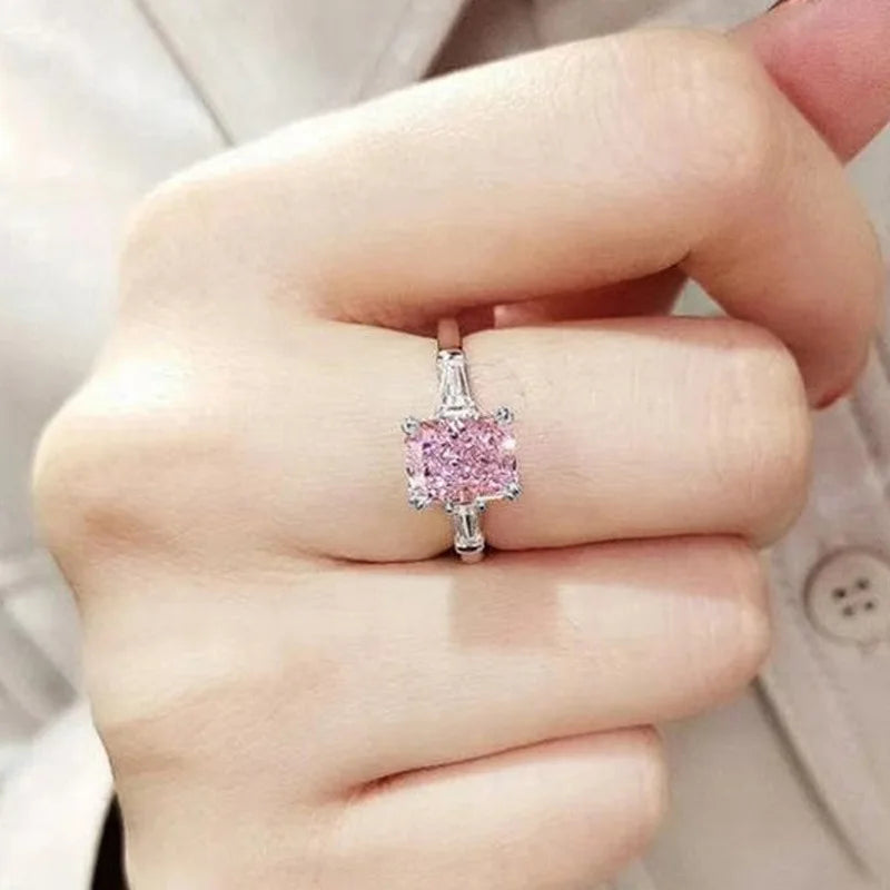 MyClosetAid Elegant Pink Cubic Zirconia Ring with Silver Band